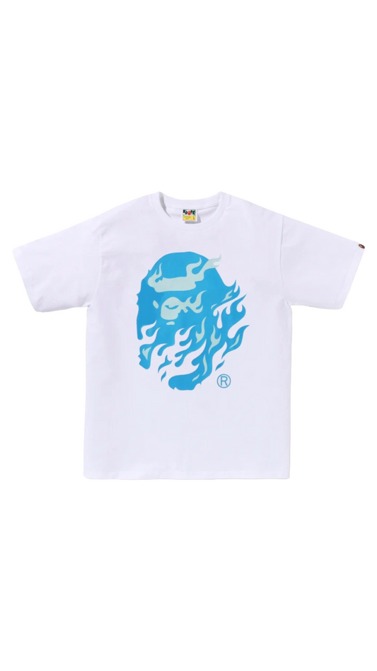 BAPE FLAME APE HEAD TEE (WHT/BLU)