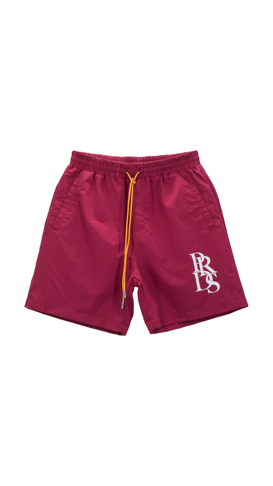 NYLON MONOGRAM SHORTS (BURGUNDY)