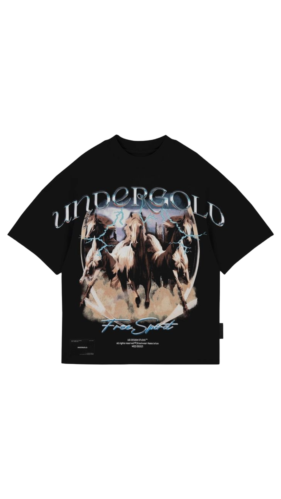 Undergold Rodeo Thunder Horses Boxy Tshirt Black