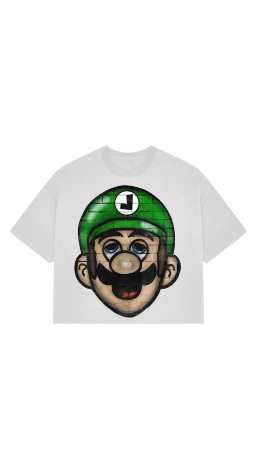 LUIGI BIG HEAD WHITE CROP TEE