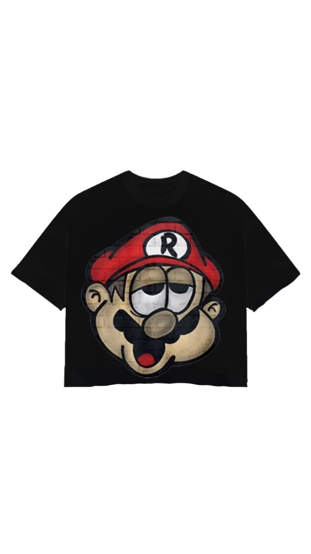 MARIO BIG HEAD BLACK CROP TEE