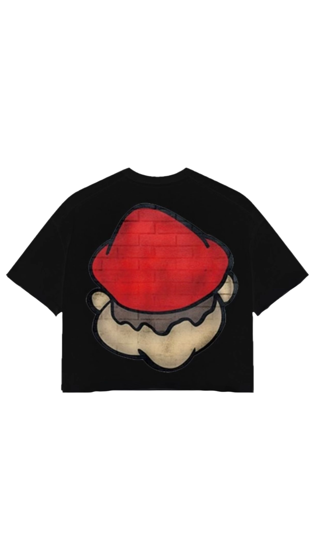 MARIO BIG HEAD BLACK CROP TEE