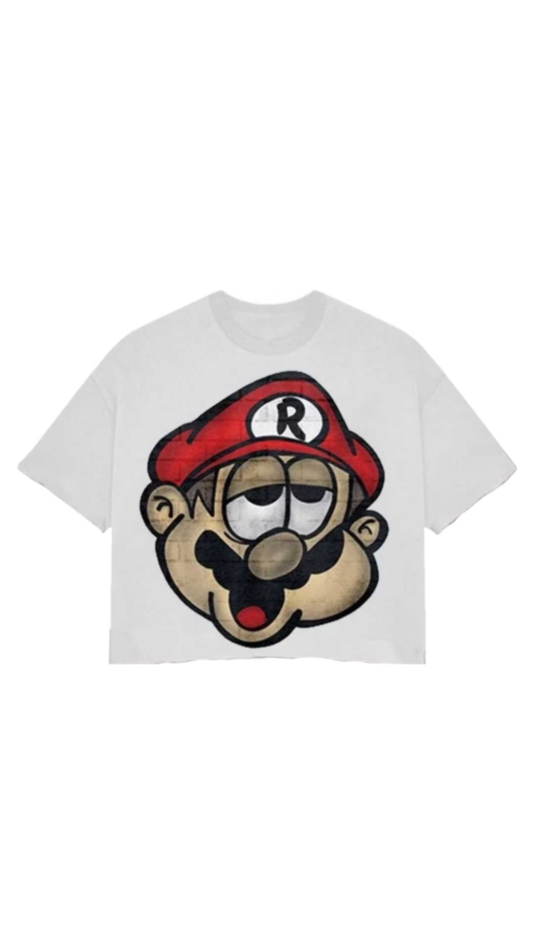 MARIO BIG HEAD WHITE CROP TEE