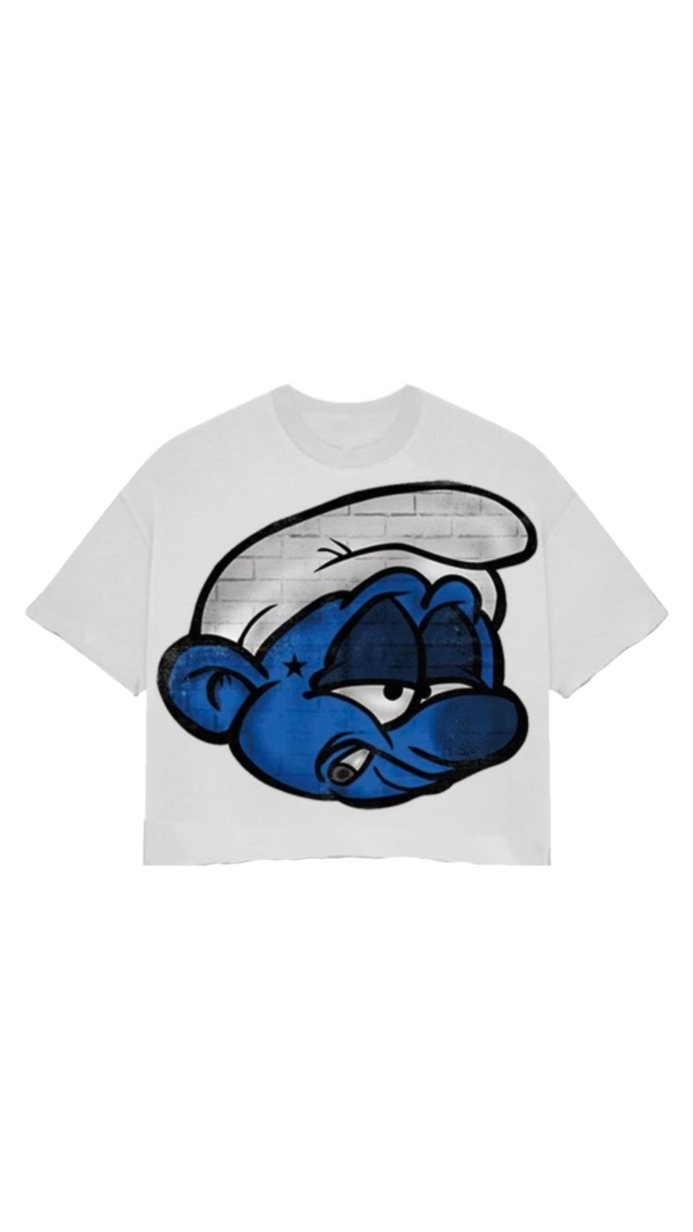 SMURF BIG HEAD WHITE CROP TEE