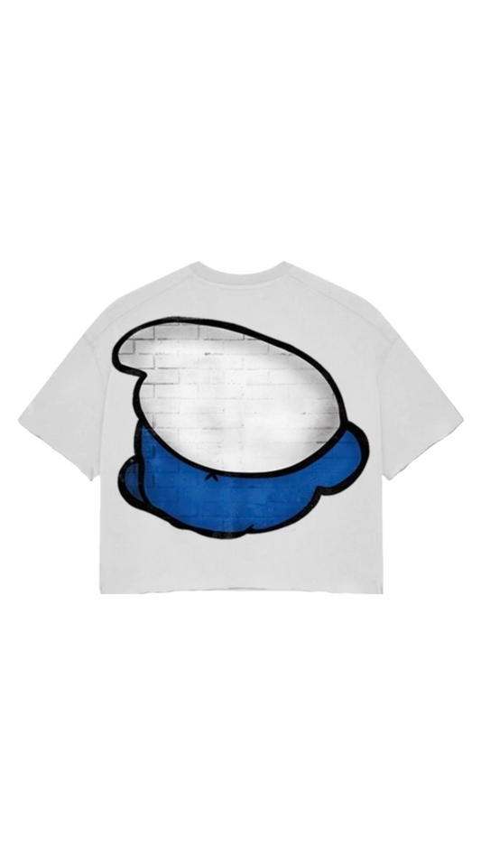 SMURF BIG HEAD WHITE CROP TEE