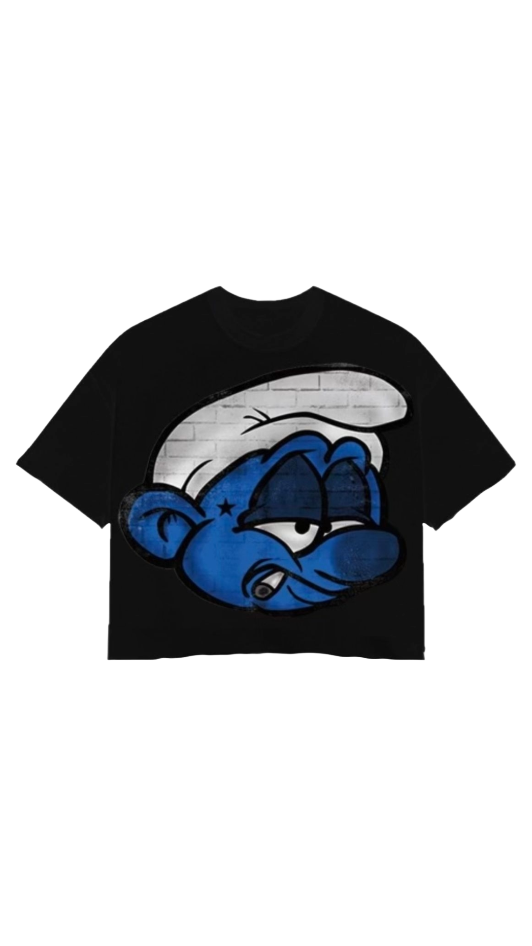 SMURF BIG HEAD BLACK CROP TEE