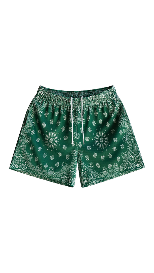 GREEN PAISLEY SHORTS