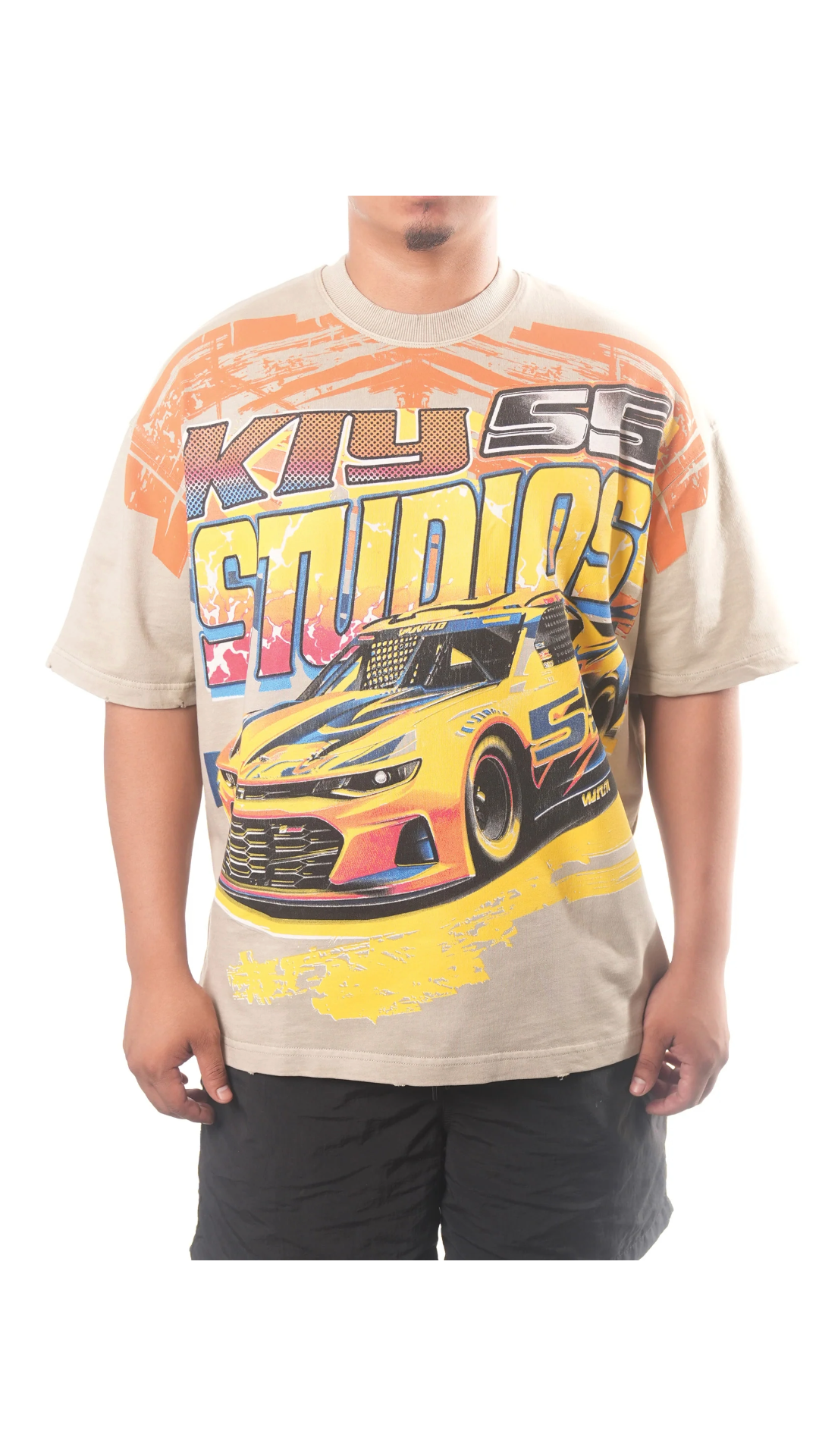 KIY STUDIOS "SUPER SPEEDWAY" CREAM TEE