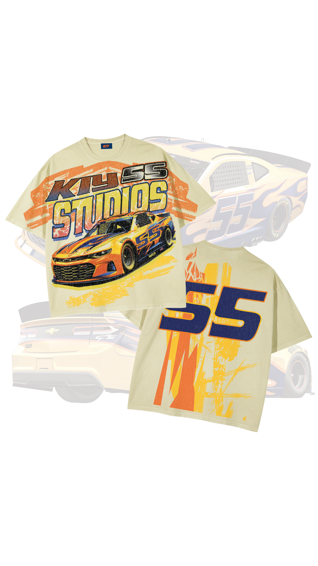 KIY STUDIOS "SUPER SPEEDWAY" CREAM TEE