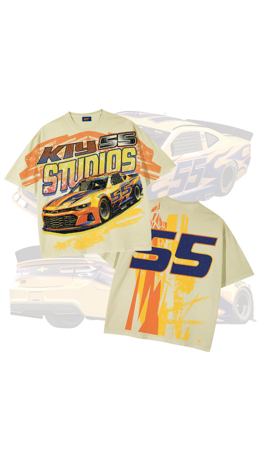 KIY STUDIOS "SUPER SPEEDWAY" CREAM TEE