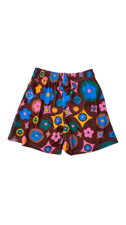 BROWN MULTI FLOWER SHORTS