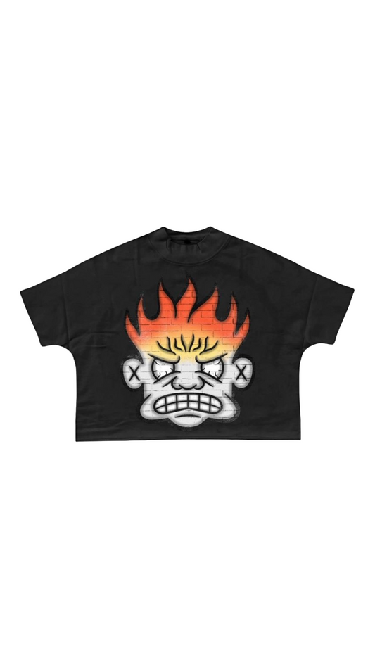 DNA "FLAME HEAD" CROP TEE (BLK)