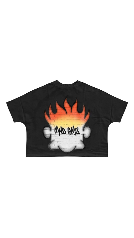 DNA "FLAME HEAD" CROP TEE (BLK)