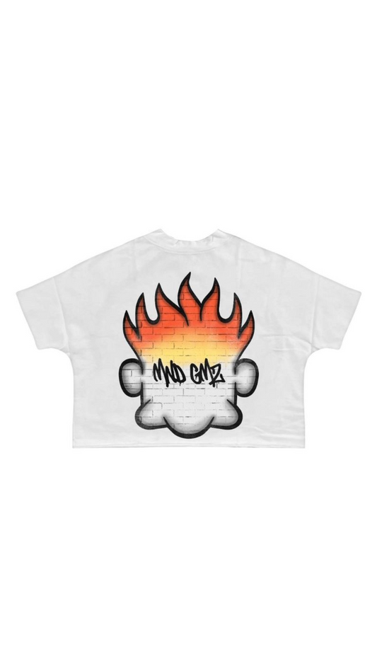 DNA "FLAME HEAD" CROP TEE (WHT)