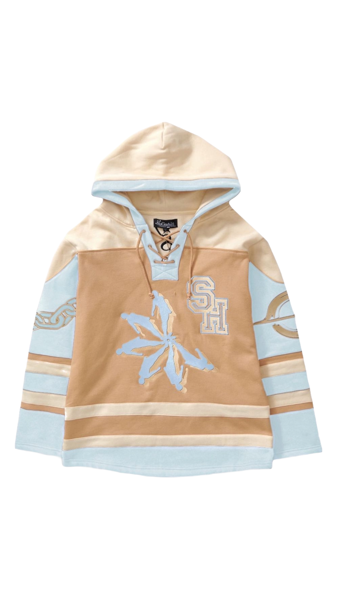 SH "PRESSURE" HOCKEY HOODIE (TAN/BABY BLUE)