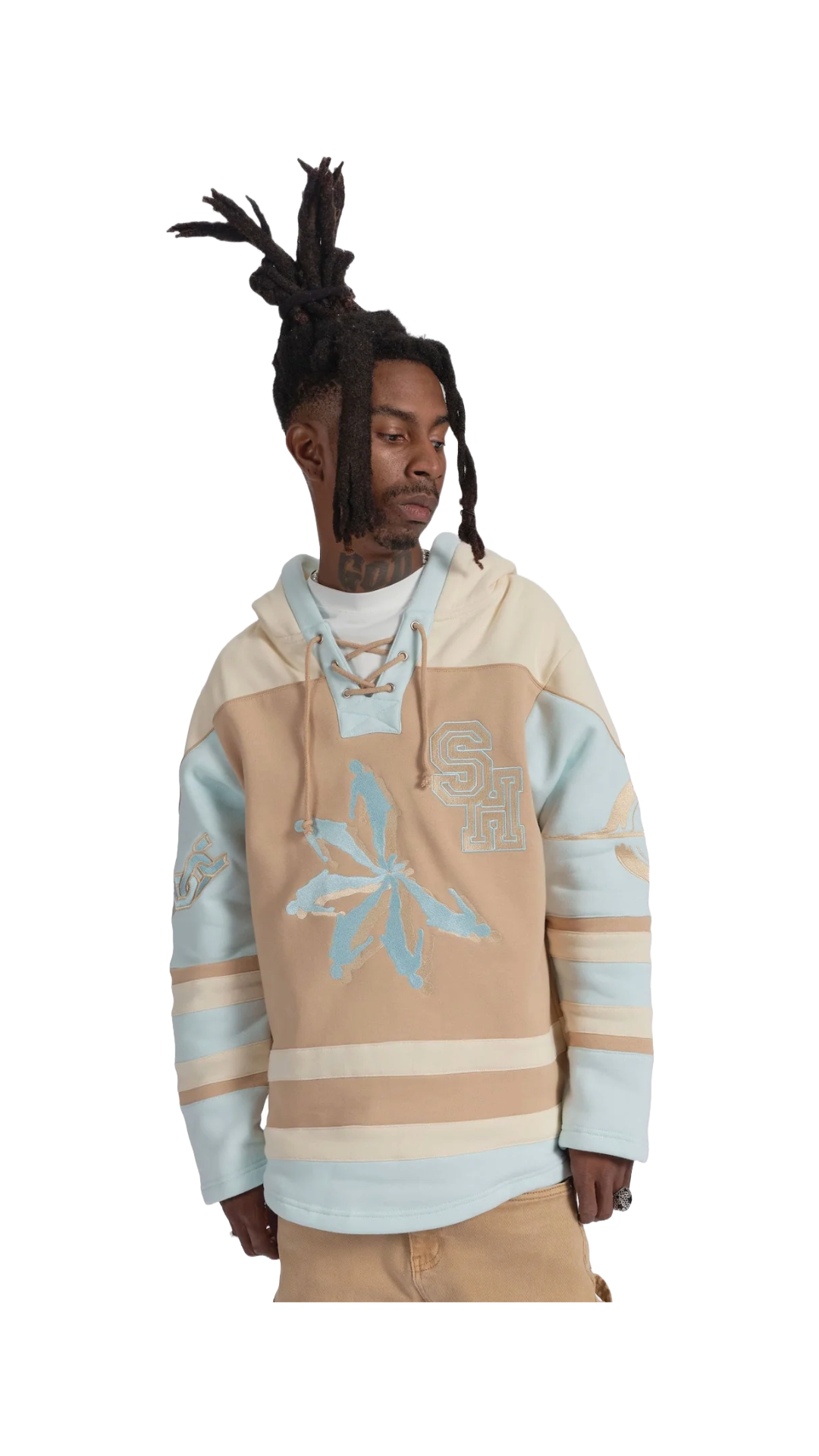 SH "PRESSURE" HOCKEY HOODIE (TAN/BABY BLUE)