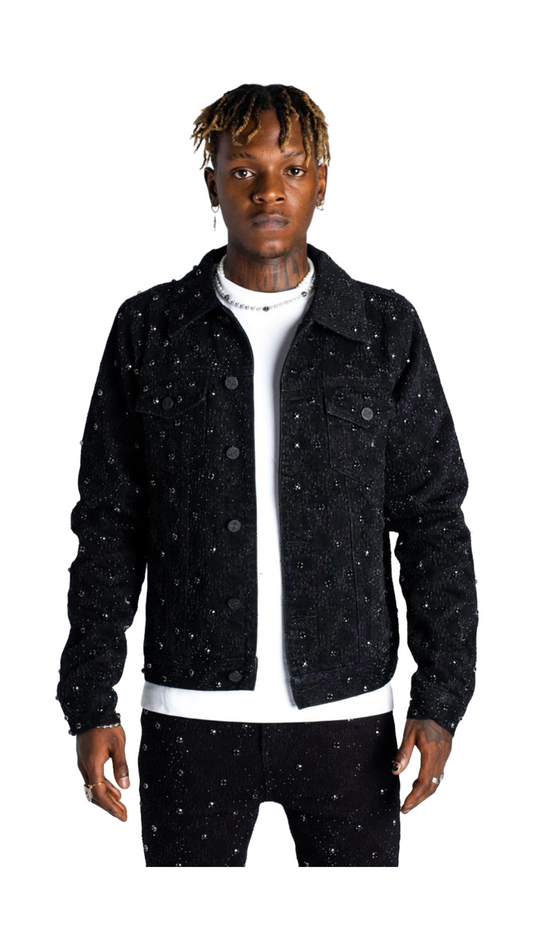 GUAPI ALL BLACK EMBELLISHED DENIM JACKET