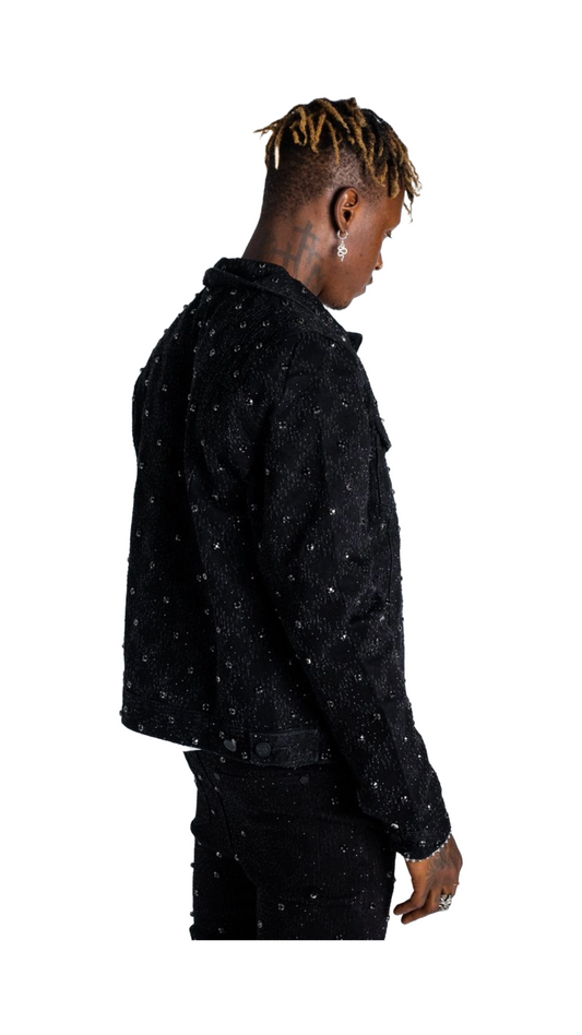 GUAPI ALL BLACK EMBELLISHED DENIM JACKET