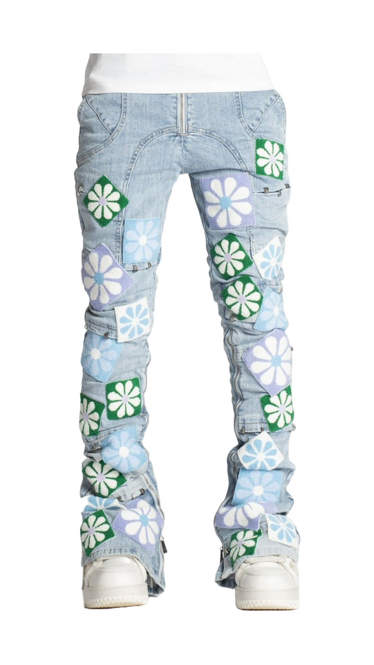 GUAPI AQUA BLUE FLOWERS DENIM