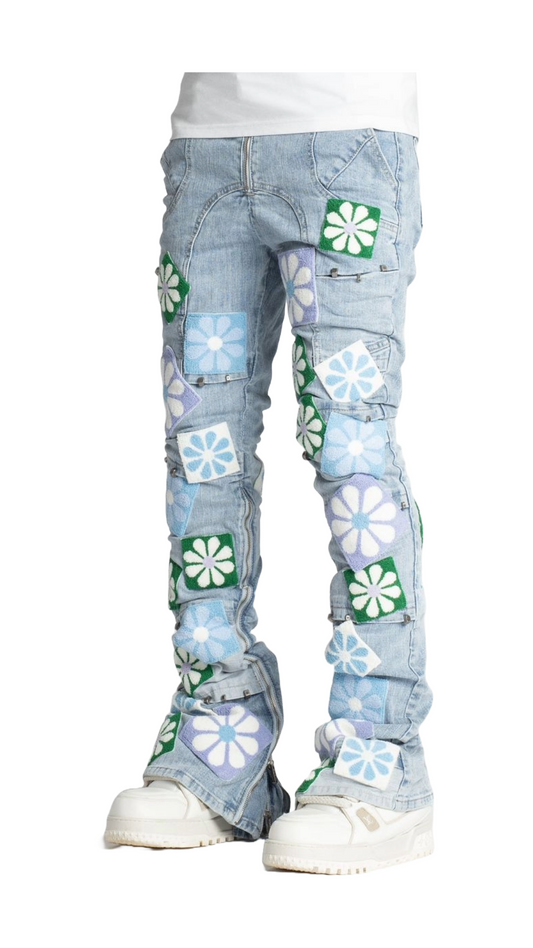 GUAPI AQUA BLUE FLOWERS DENIM