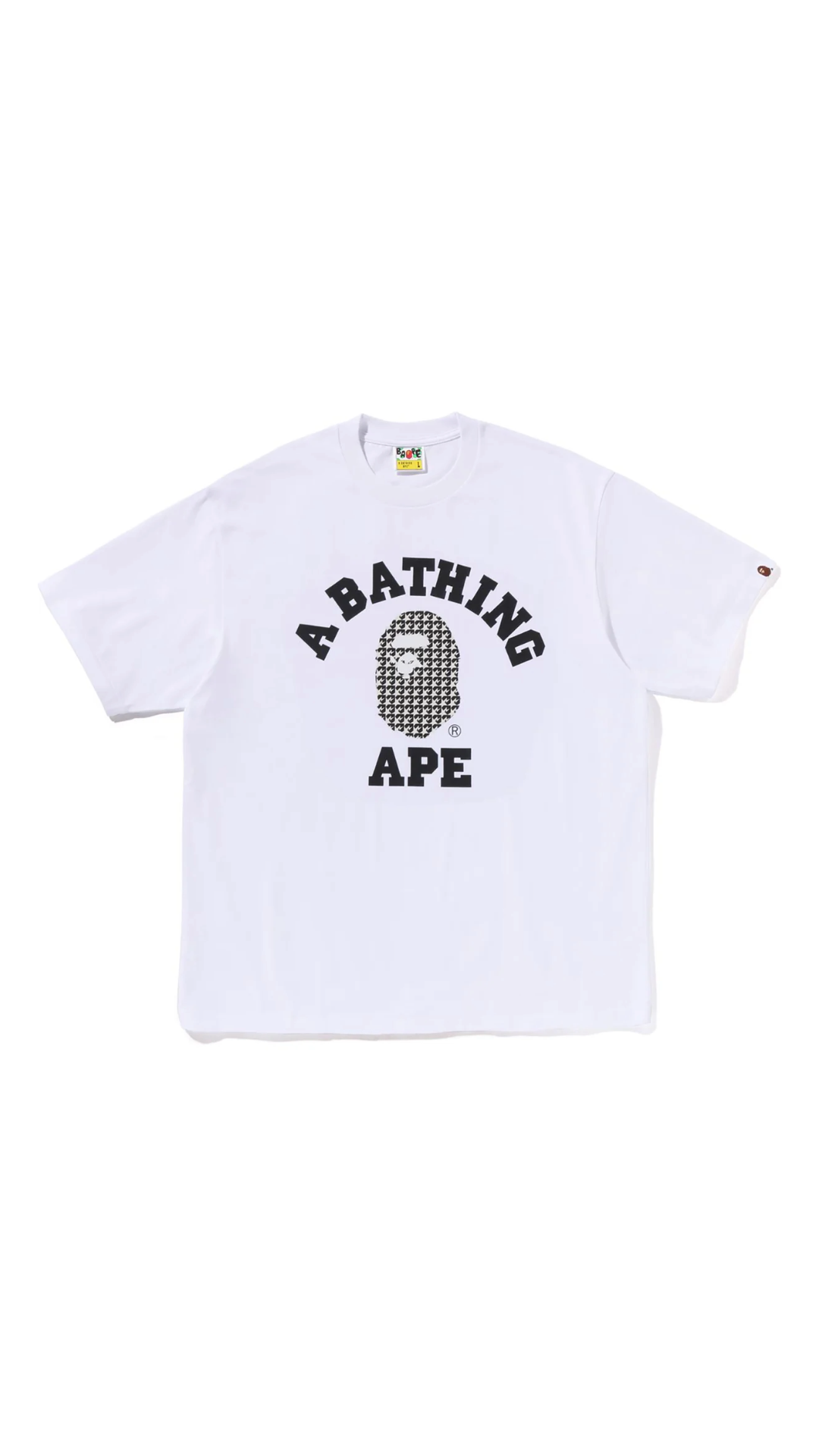 BAPE HOUNDSTOOTH COLLEGE RELAXED FIT TEE (WHT)