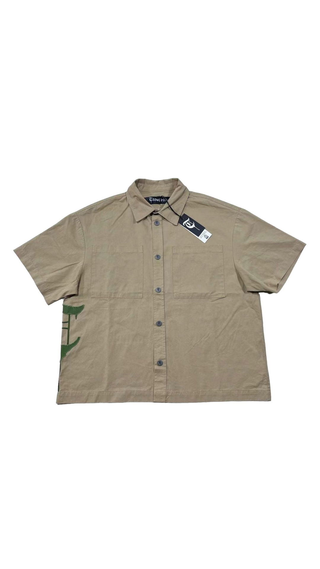 TRNCHS "CROP BUTTON-UP" SAND TOP