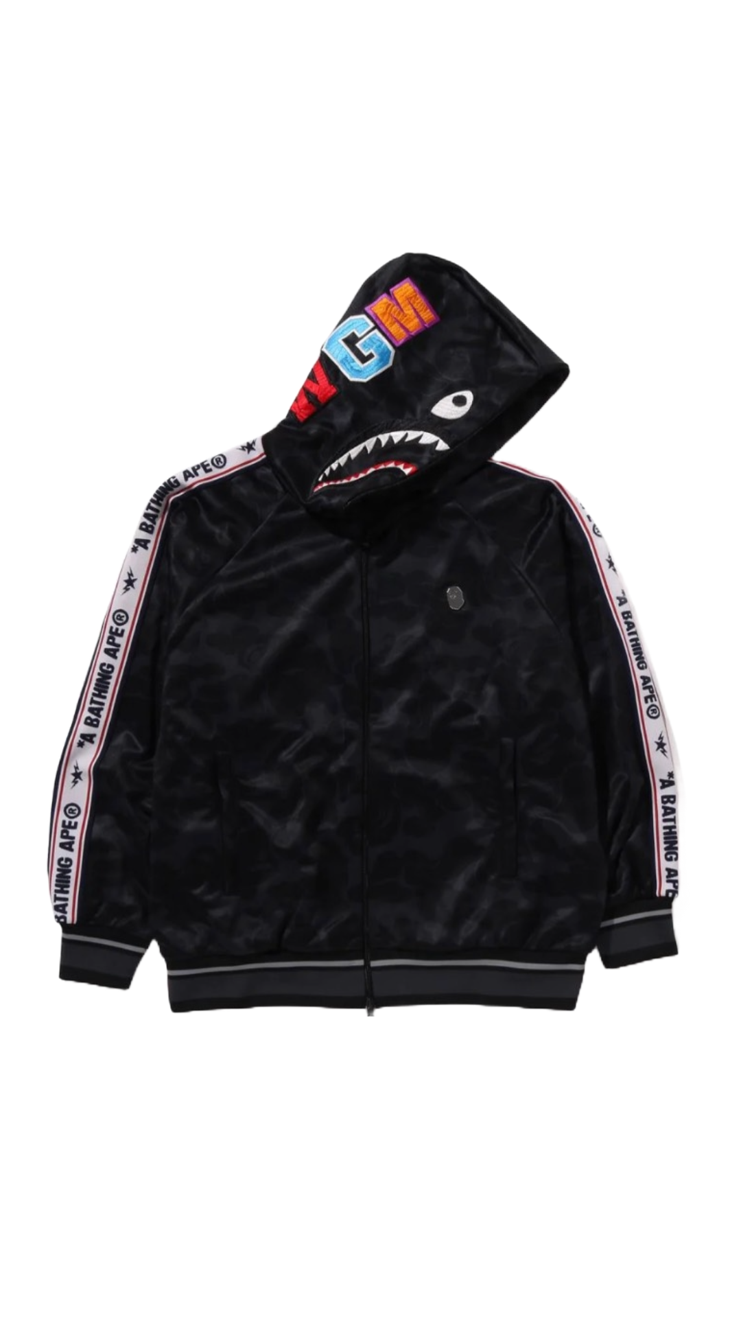 BAPE SOLID BLACK CAMO RELAXED FIT SHARK FULL ZIP UP HOODIE