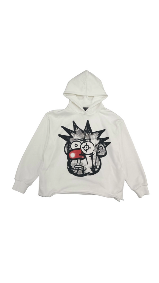 SYNDICATE "BARBED" WHT/GREY CROP HOODIE