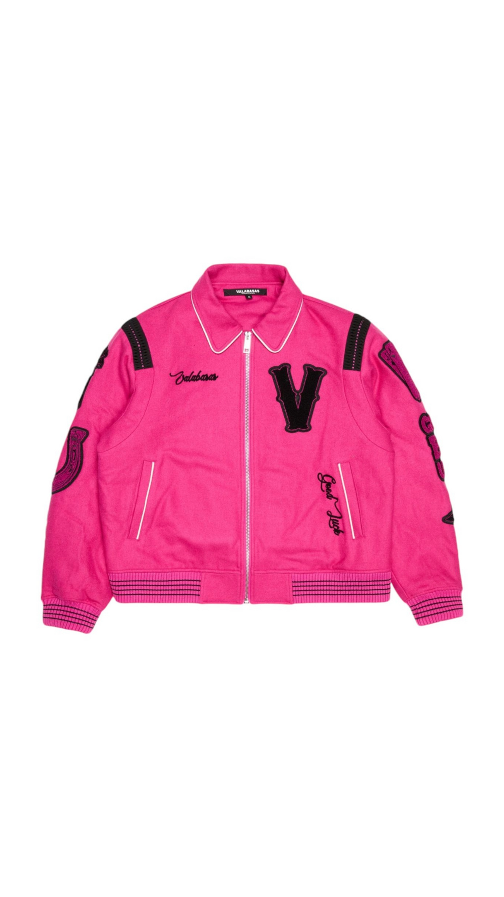 VALABASAS "WILD BUNCH" FUCHSIA LETTERMAN JACKET