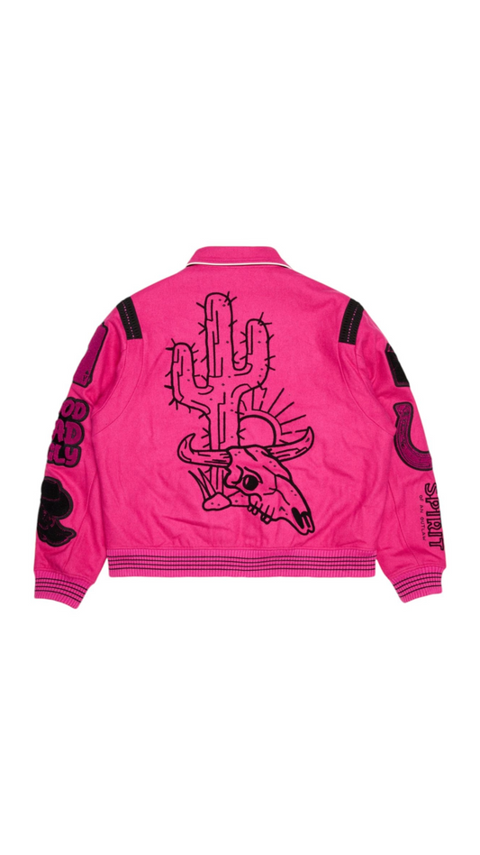 VALABASAS "WILD BUNCH" FUCHSIA LETTERMAN JACKET