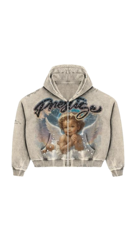 PRESTIGE CREAM "ANGEL" CROP HOODIE