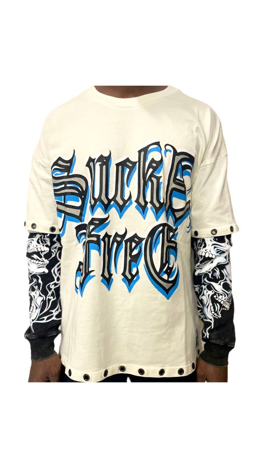 SF FLAMING SKULL DOUBLE SLEEVE (CRM)