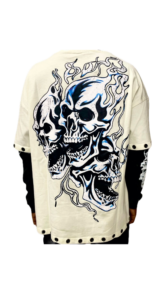 SF FLAMING SKULL DOUBLE SLEEVE (CRM)