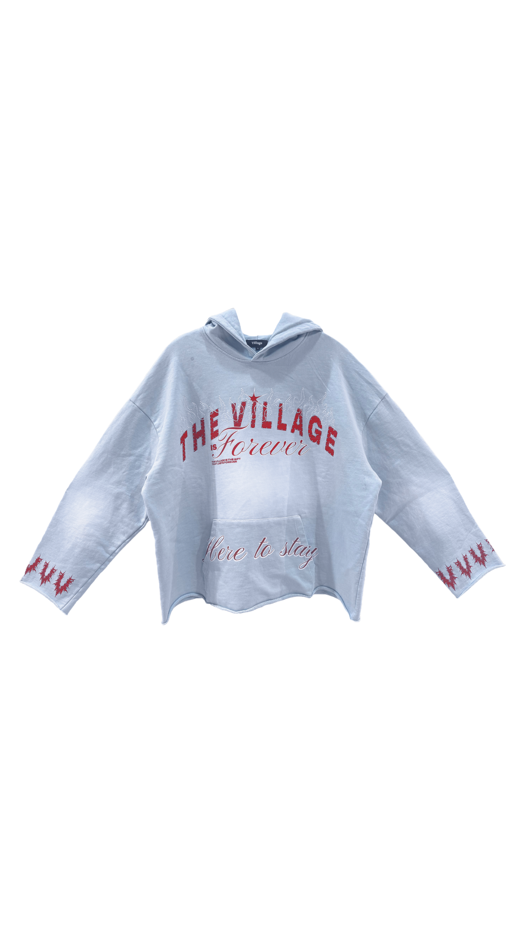 VILLAGE "HERE TO STAY" SKYBLUE CROPPED HOODIE