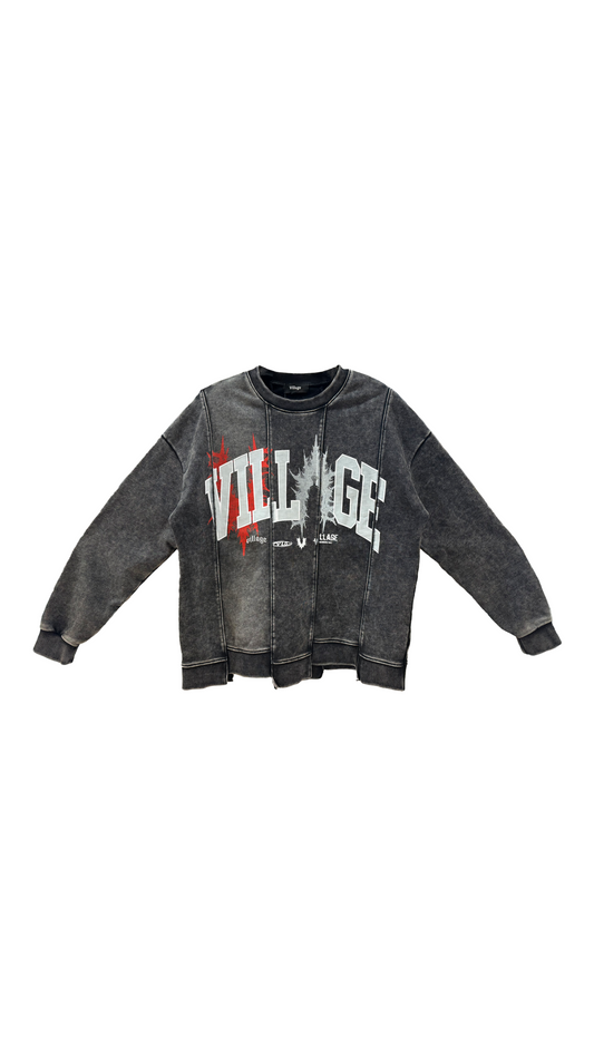 VILLAGE "BLESSINGS" WASHED BLACK PANEL CREWNECK