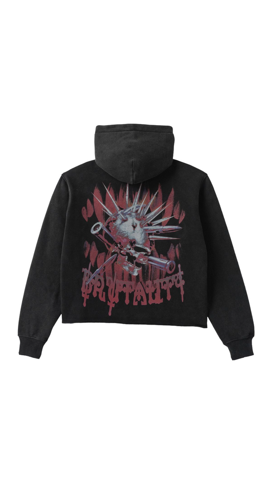 SH “BRUTAL” CROPPED HOODIE (RED/BLACK VINTAGE)