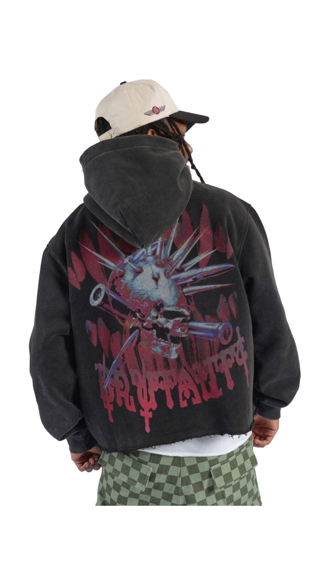 SH “BRUTAL” CROPPED HOODIE (RED/BLACK VINTAGE)