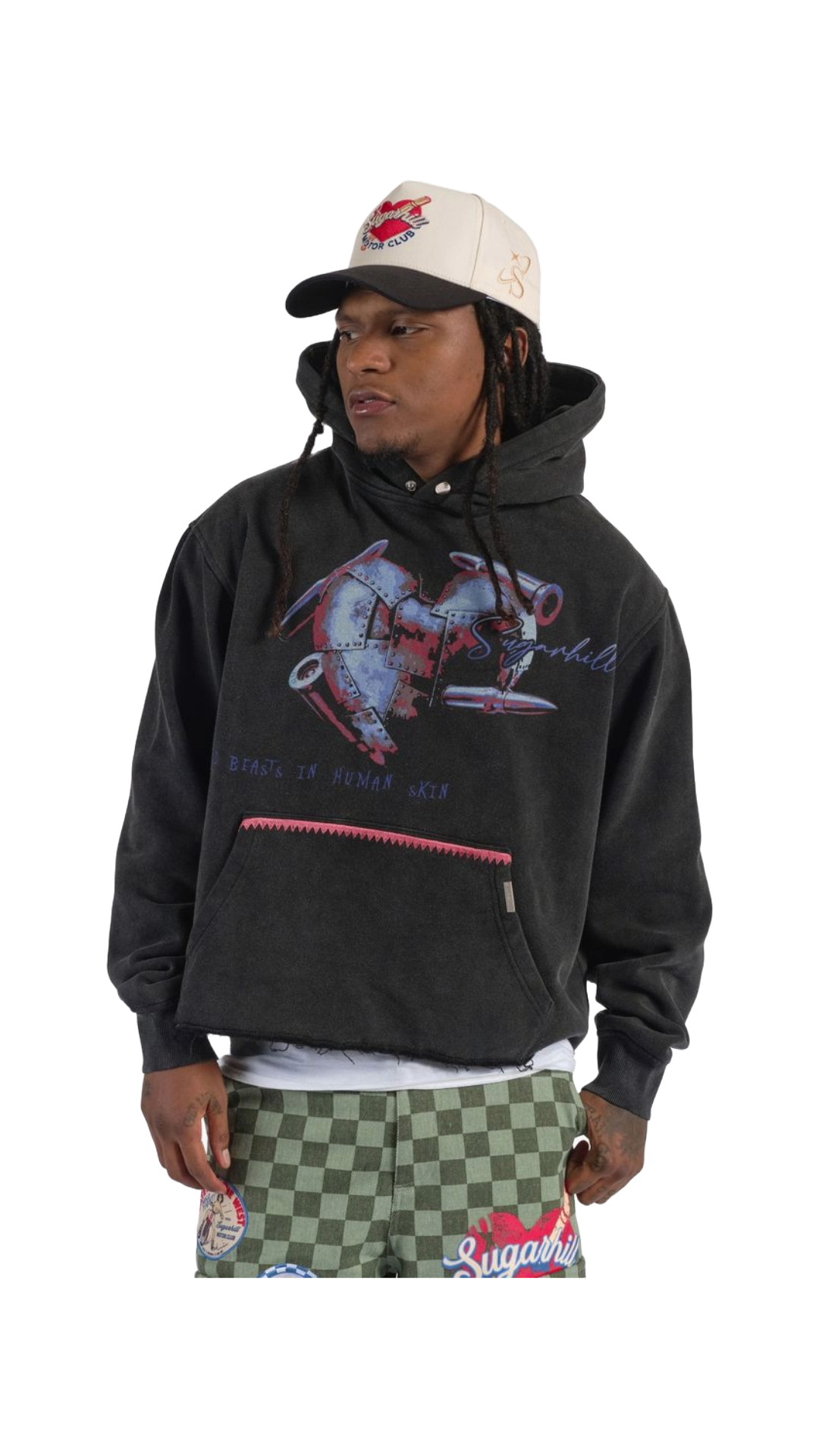 SH “BRUTAL” CROPPED HOODIE (RED/BLACK VINTAGE)