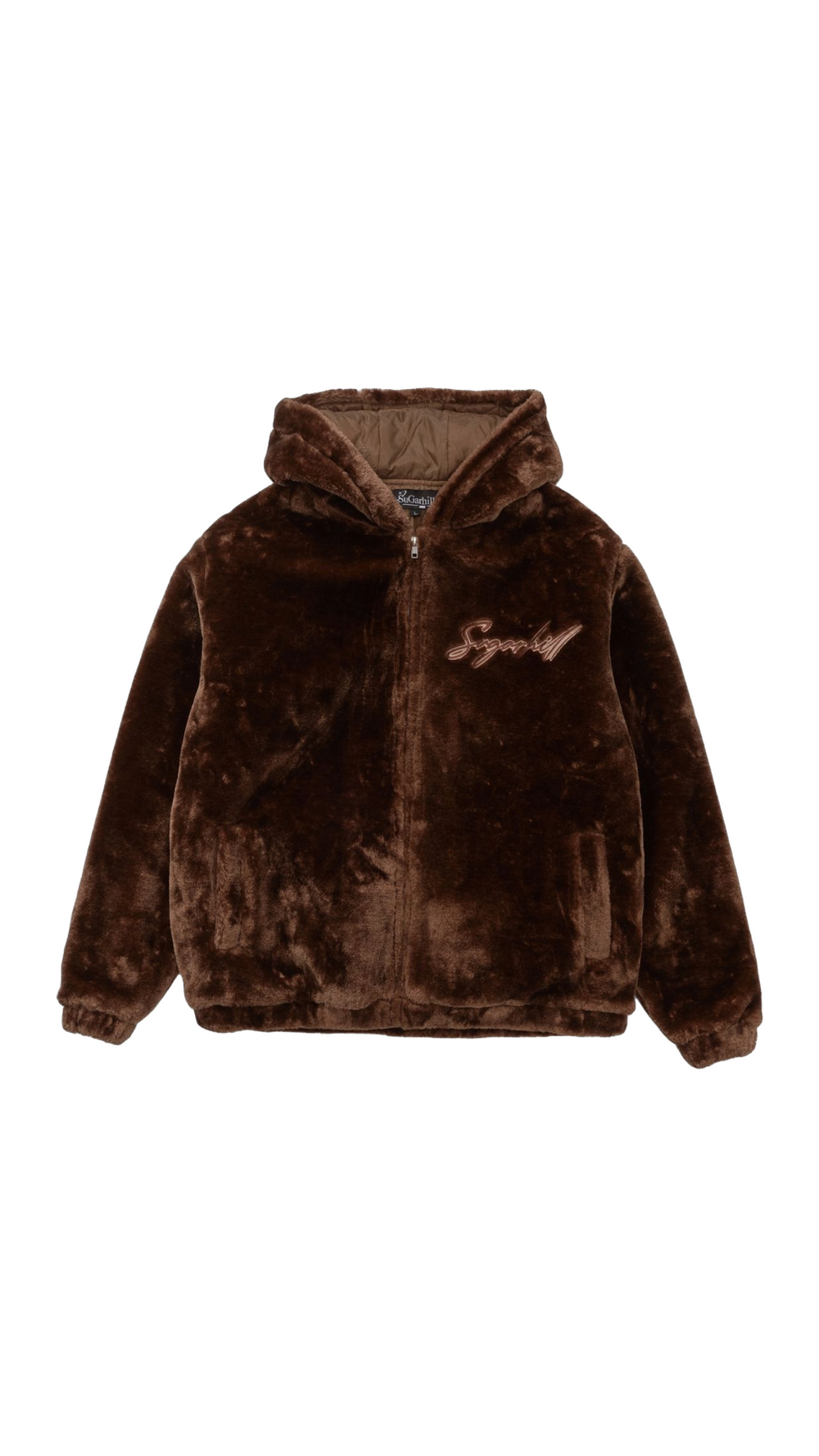 SH "TRACES" FAUX FUR ZIP-UP HOODIE (CHOCOLATE)