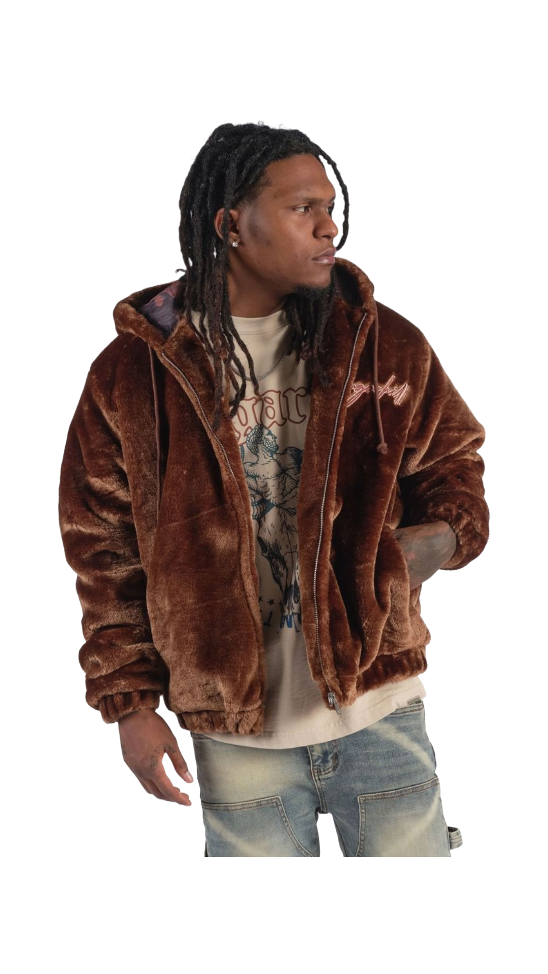 SH "TRACES" FAUX FUR ZIP-UP HOODIE (CHOCOLATE)