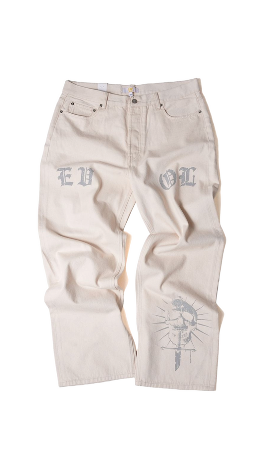 EVOL WHITE TONAL SKULL DENIM