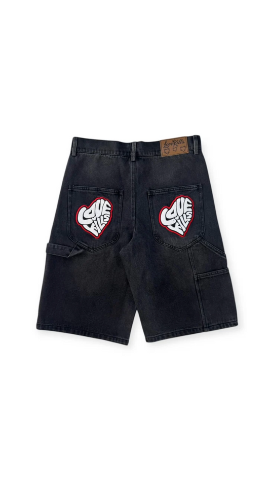LOVEKILLS EMBOSSED SHORTS (BLACK WASH)
