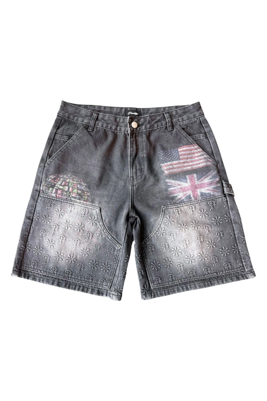 PRESTIGE EMBOSSED DENIM JEAN SHORT - BLACK