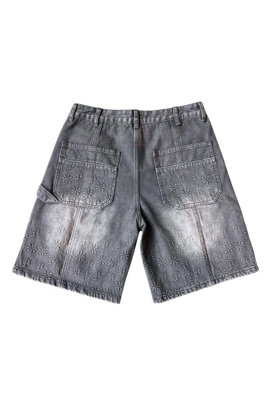 PRESTIGE EMBOSSED DENIM JEAN SHORT - BLACK