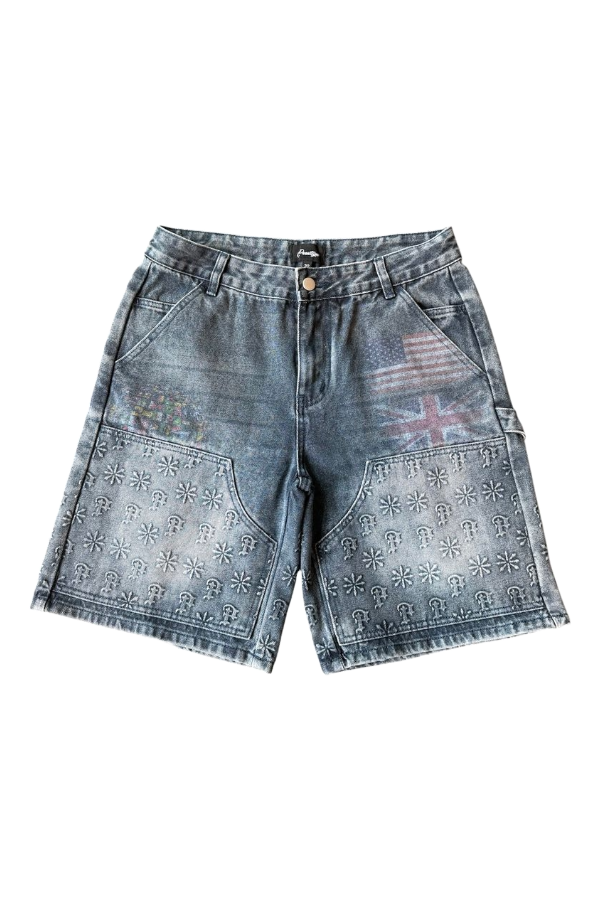 PRESTIGE EMBOSSED DENIM JEAN SHORT - BLUE