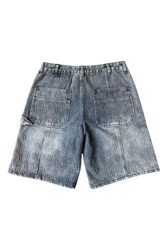 PRESTIGE EMBOSSED DENIM JEAN SHORT - BLUE