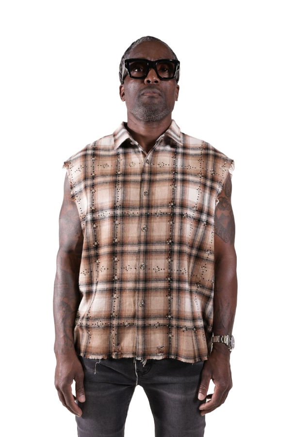 PM RHINESTONE FLANNEL - BROWN