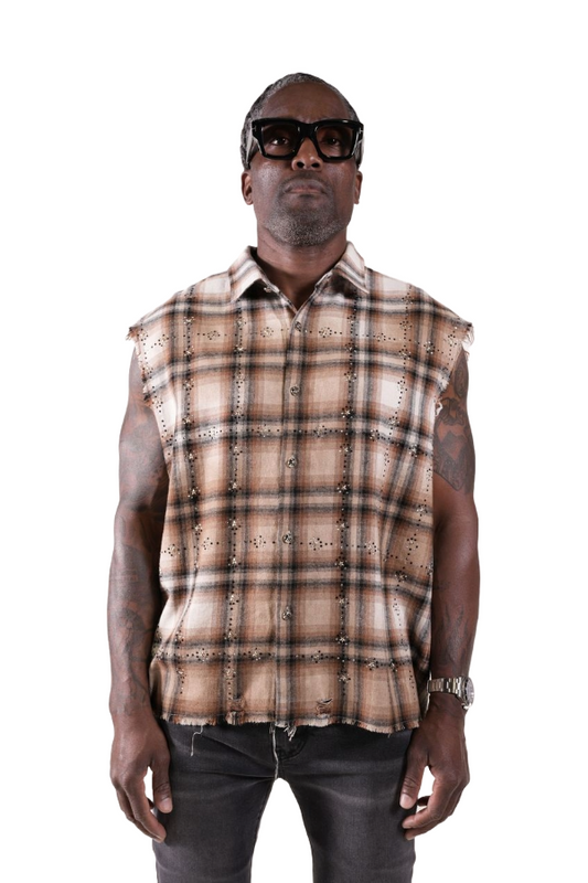 PM RHINESTONE FLANNEL - BROWN