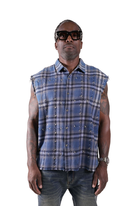 PM RHINESTONE FLANNEL - NAVY