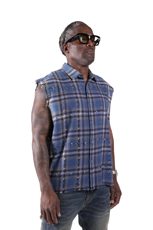 PM RHINESTONE FLANNEL - NAVY